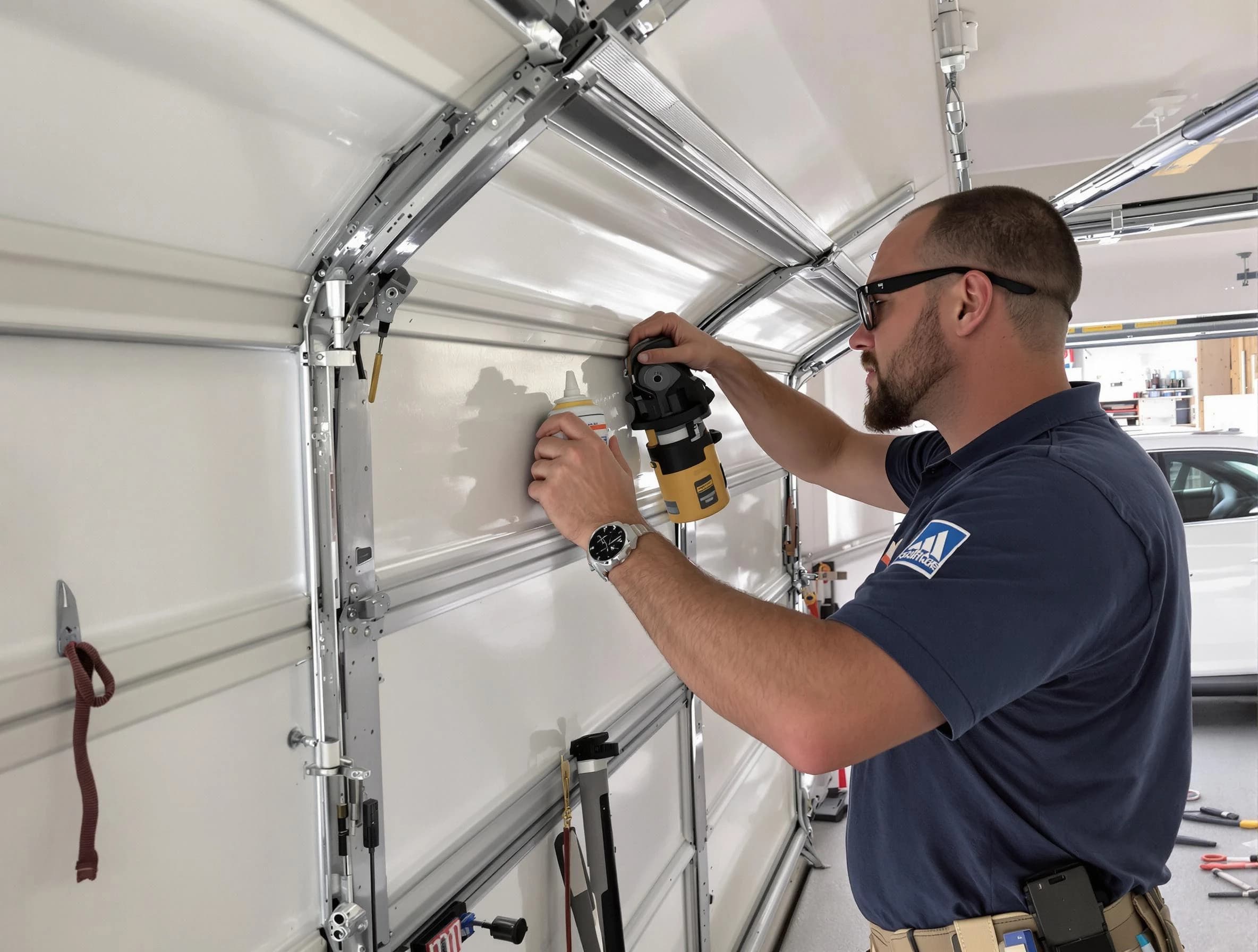 Troy Garage Door Repair technician performing comprehensive noise reduction service in Troy