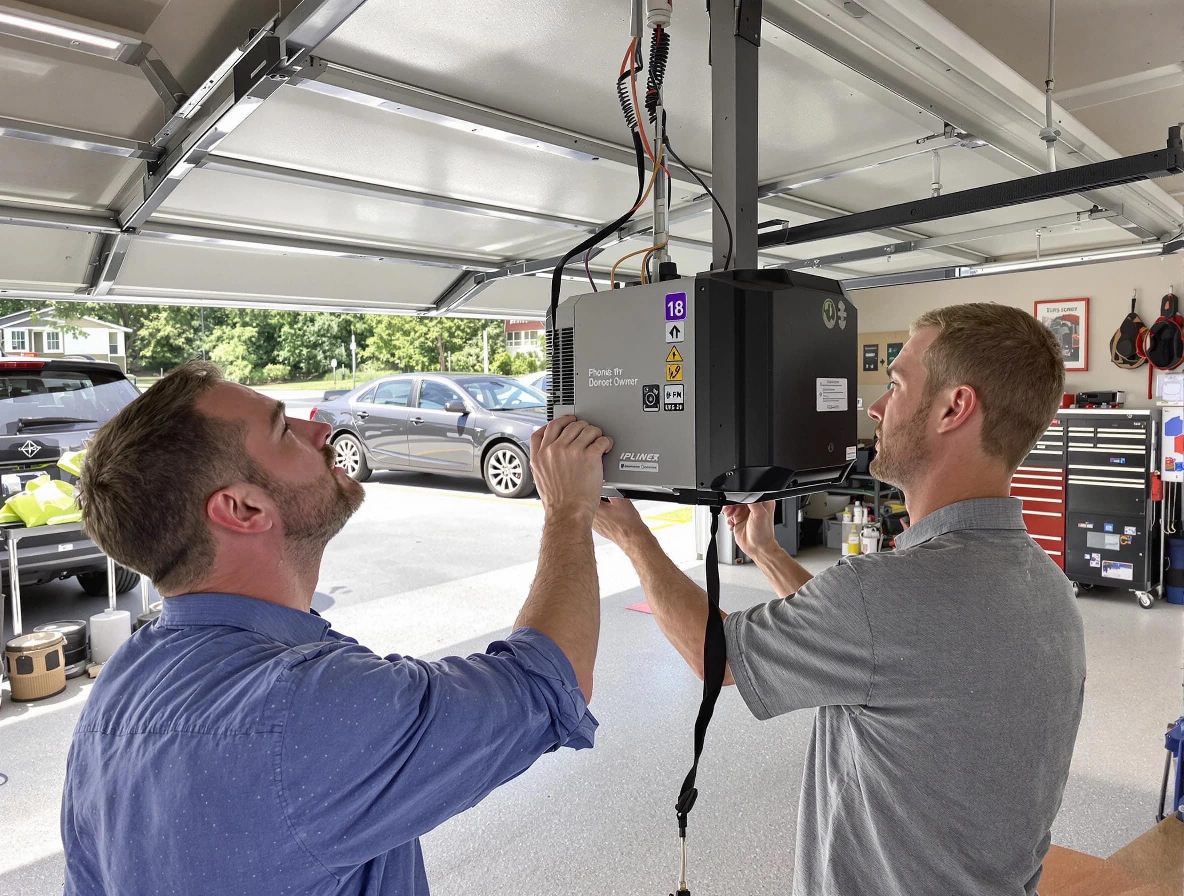 Troy Garage Door Repair technician installing garage door opener in Troy