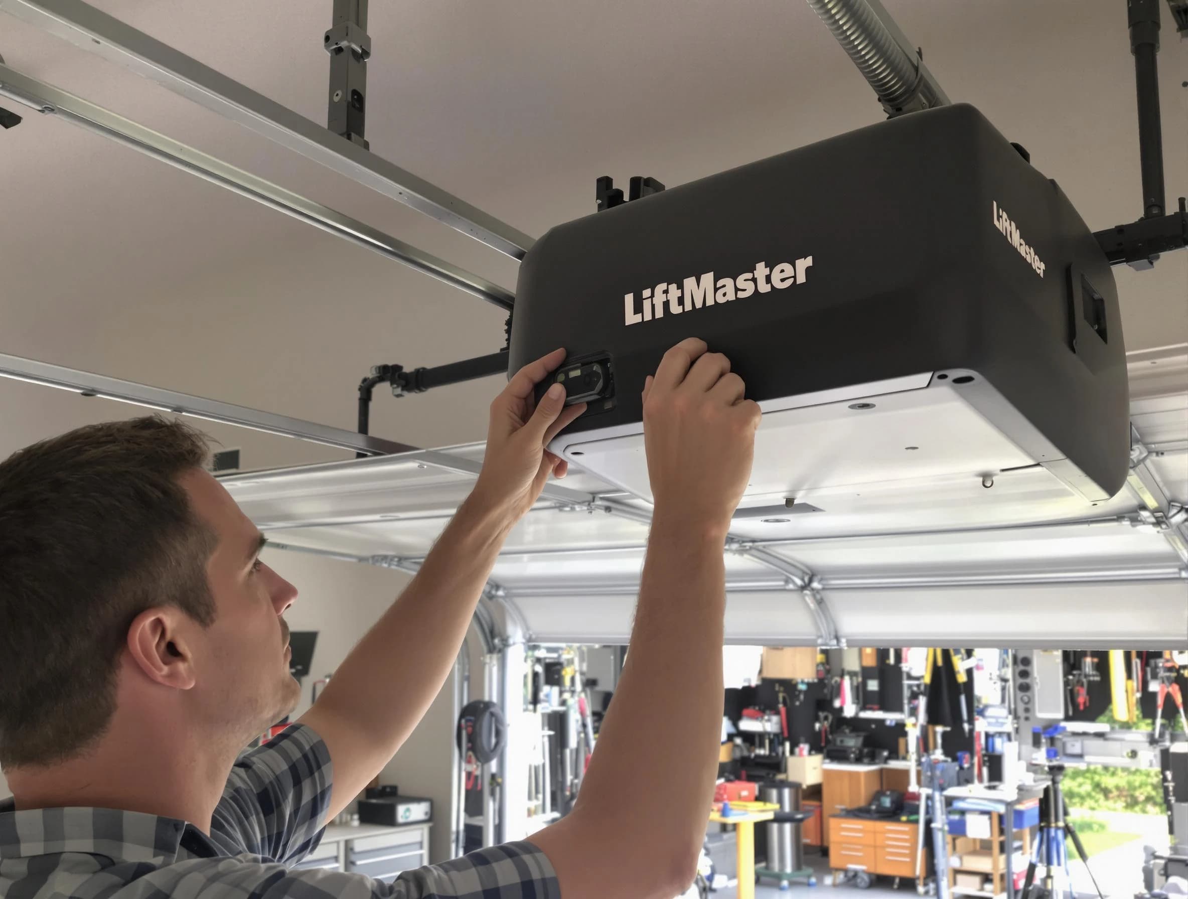 Troy Garage Door Repair technician repairing garage door opener in Troy