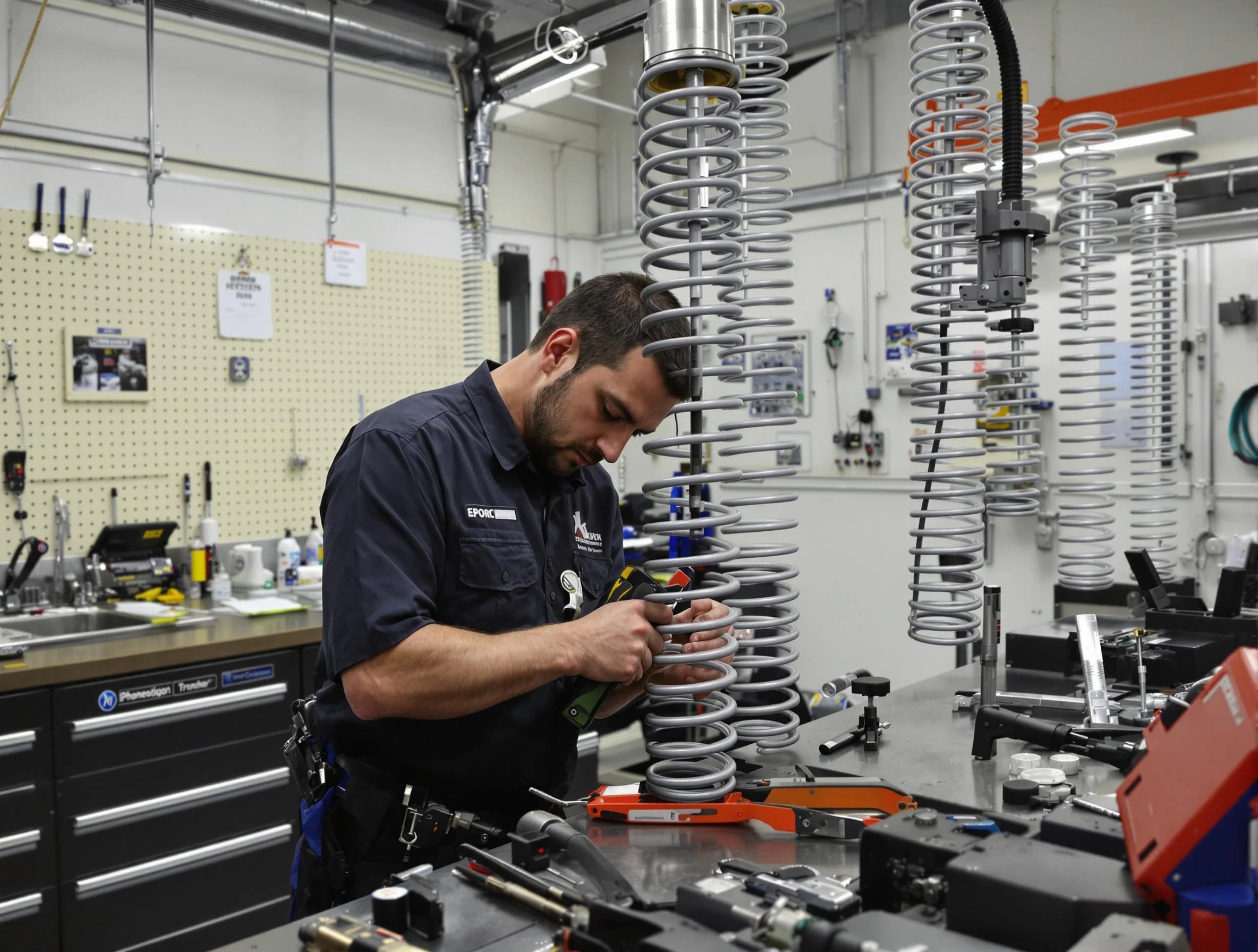 Troy Garage Door Repair technician performing spring repair in Troy