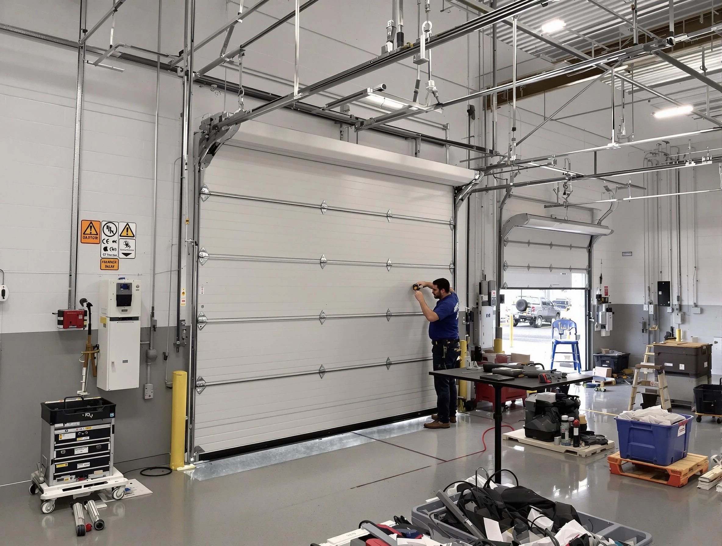 Commercial garage door repair being performed by Troy Garage Door Repair expert in Troy