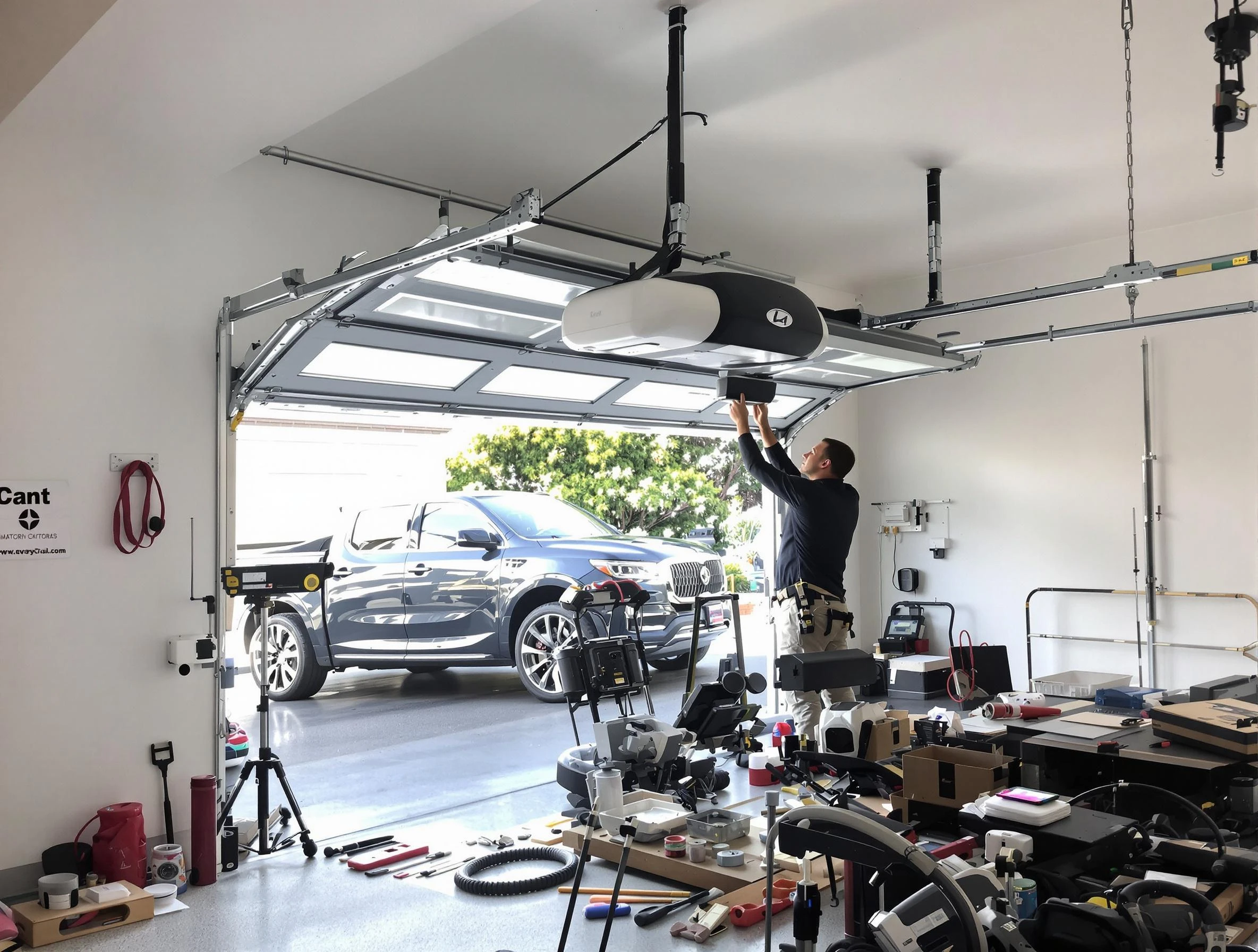 Troy Garage Door Repair specialist installing smart garage door opener system in Troy home