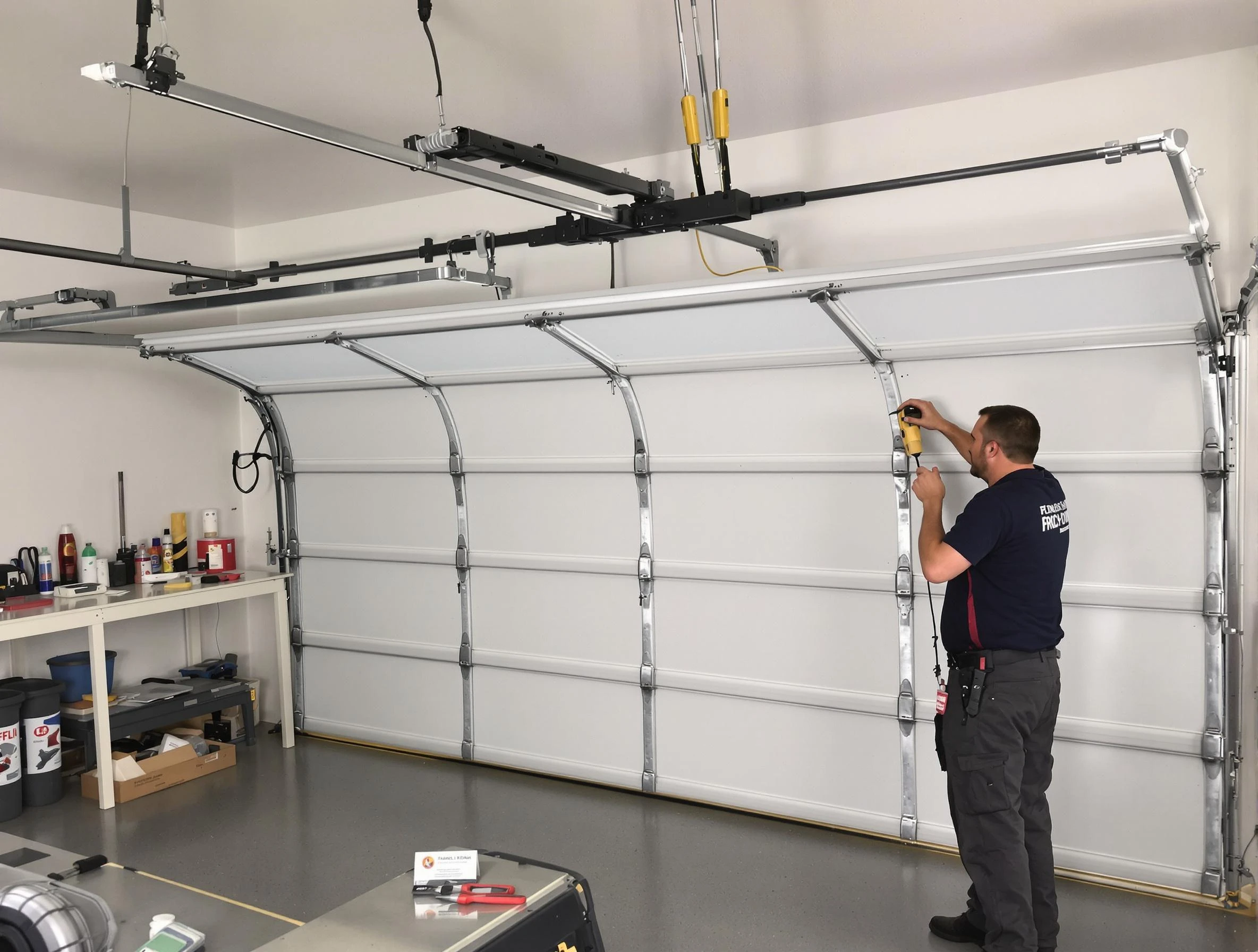Troy Garage Door Repair certified technician performing overhead door system repair in Troy