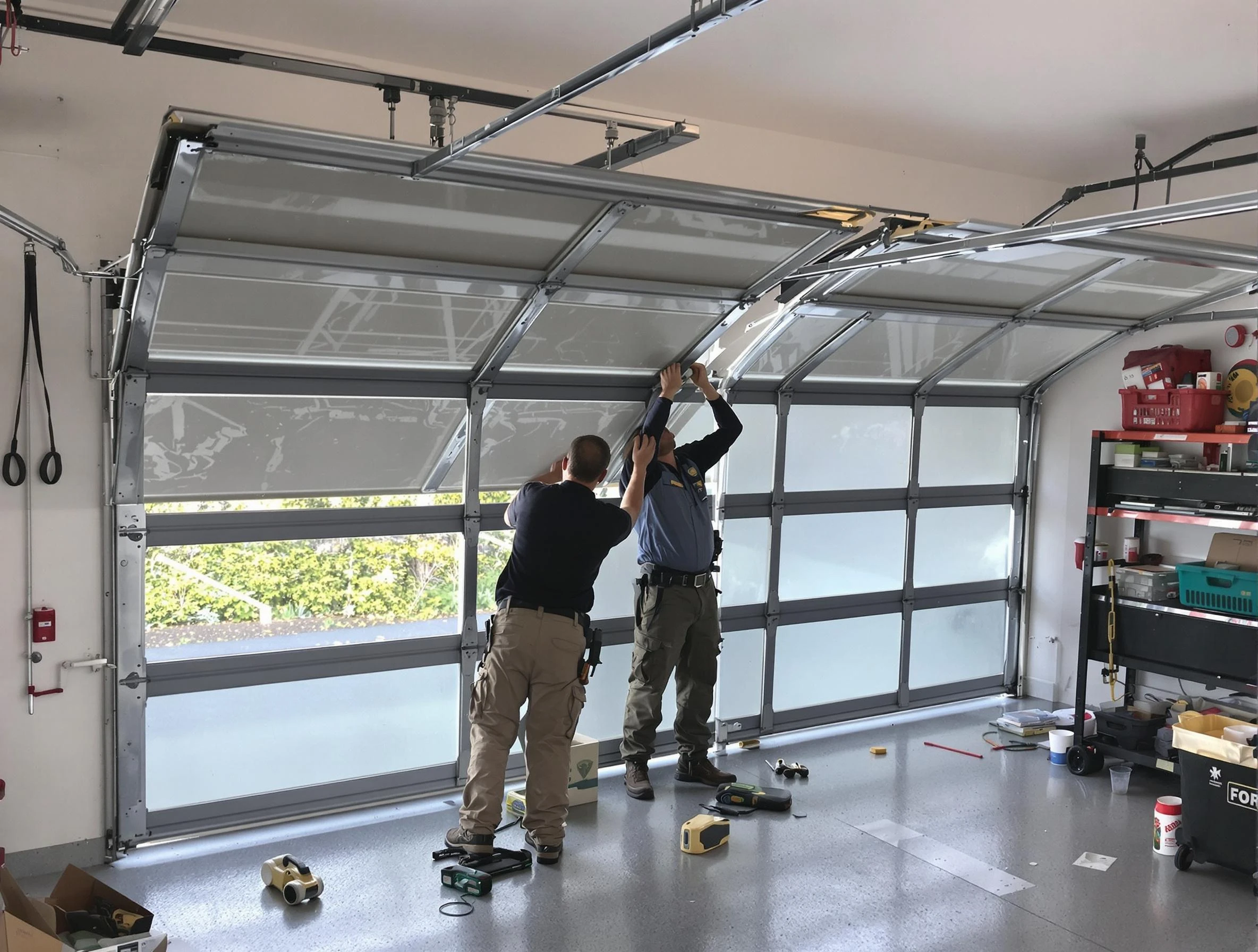 Troy Garage Door Repair expert performing precise panel replacement on Troy garage door